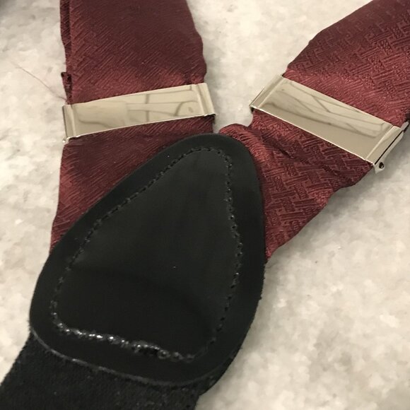 100% Silk Suspenders Mens One Size Burgundy Button End Y-Back Formal Braces - Picture 4 of 5